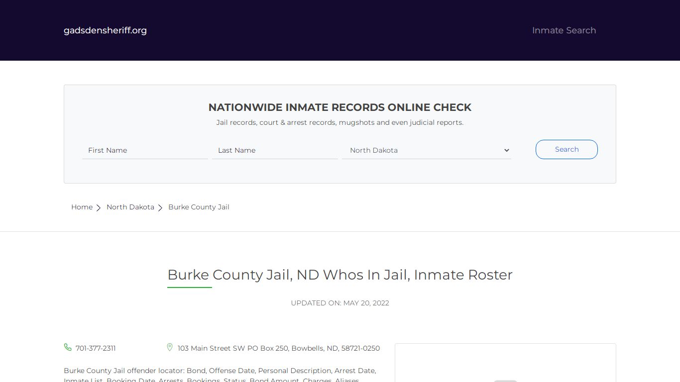 Burke County Jail, ND Inmate Roster, Whos In Jail - Gadsden County